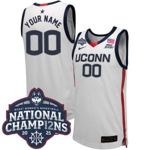 Custom UConn Huskies Basketball White Jersey w/ 2025 National Champions Patch - All Stitched