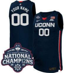 Custom UConn Huskies Women's Basketball Navy Jersey w/ 2025 National Champions Patch - All Stitched