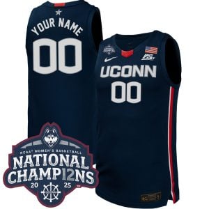 Custom UConn Huskies Basketball Navy Jersey w/ 2025 National Champions Patch - All Stitched