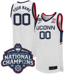 Custom UConn Huskies Women's Basketball White Jersey w/ 2025 National Champions Patch - All Stitched
