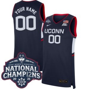 Custom UConn Huskies Basketball Navy Jersey w/ 2025 National Champions Patch - All Stitched