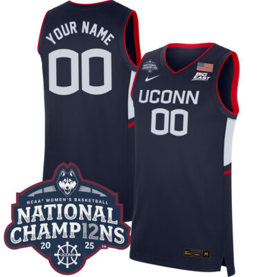 Custom UConn Huskies Basketball Navy Jersey w/ 2025 National Champions Patch - All Stitched