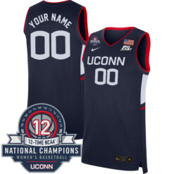 Custom UConn Huskies Women's Basketball Navy Jersey w/ 12-Time National Champs Patch - All Stitched