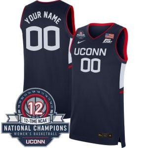 Custom UConn Huskies Basketball Navy Jersey w/ 12-Time National Champs Patch - All Stitched