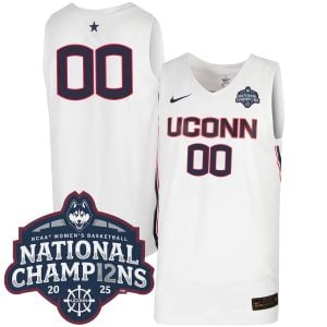 Custom UConn Huskies Basketball White Jersey w/ 2025 National Champions Patch - All Stitched