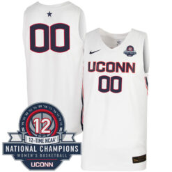 Custom UConn Huskies Women's Basketball White Jersey w/ 12-Time National Champs Patch - All Stitched