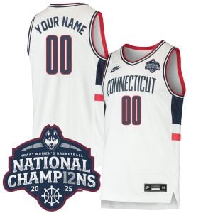 Custom UConn Huskies Basketball White Throwback Jersey w/ 2025 National Champions Patch - All Stitched