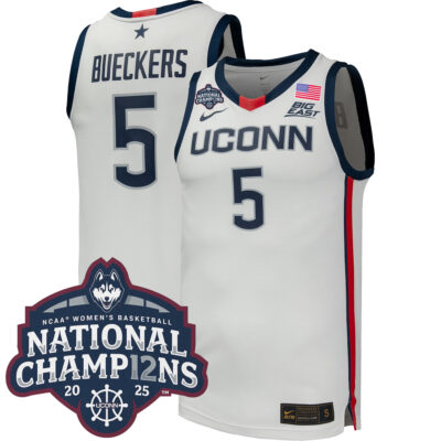 Paige Bueckers UConn Huskies Women's Basketball White Jersey w/ 2025 National Champions Patch - All Stitched