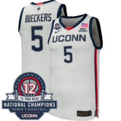 Paige Bueckers UConn Huskies Women's Basketball White Jersey w/ 12-Time National Champs Patch - All Stitched