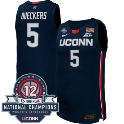Paige Bueckers UConn Huskies Women's Basketball Navy Jersey w/ 12-Time National Champs Patch - All Stitched