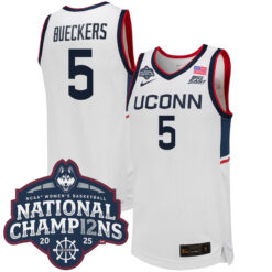 Paige Bueckers UConn Huskies Women's Basketball White Jersey w/ 2025 National Champions Patch - All Stitched