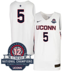 Paige Bueckers UConn Huskies Women's Basketball White Jersey w/ 12-Time National Champs Patch - All Stitched