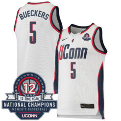 Paige Bueckers UConn Huskies Women's Basketball White Jersey w/ 12-Time National Champs Patch - All Stitched
