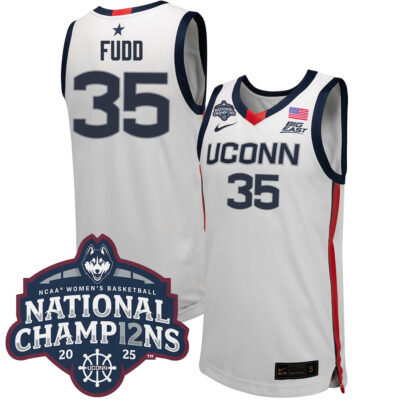 Azzi Fudd UConn Huskies Women's Basketball White Jersey w/ 2025 National Champions Patch - All Stitched
