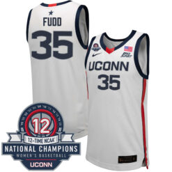 Azzi Fudd UConn Huskies Women's Basketball White Jersey w/ 12-Time National Champs Patch - All Stitched