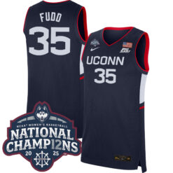 Azzi Fudd UConn Huskies Women's Basketball Navy Jersey w/ 2025 National Champions Patch - All Stitched