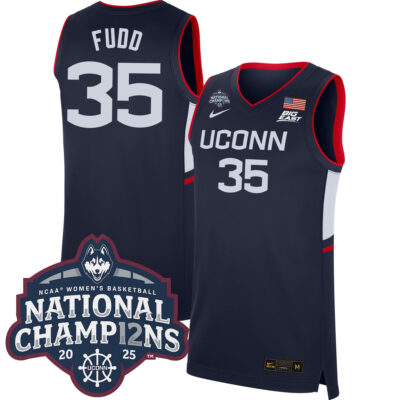 Azzi Fudd UConn Huskies Women's Basketball Navy Jersey w/ 2025 National Champions Patch - All Stitched