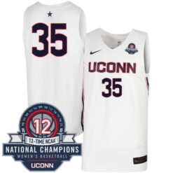 Azzi Fudd UConn Huskies Women's Basketball White Jersey w/ 12-Time National Champs Patch - All Stitched