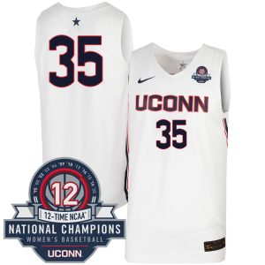 Azzi Fudd UConn Huskies Women's Basketball White Jersey w/ 12-Time National Champs Patch - All Stitched
