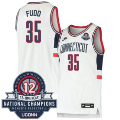Azzi Fudd UConn Huskies Women's Basketball White Throwback Jersey w/ 12-Time National Champs Patch - All Stitched