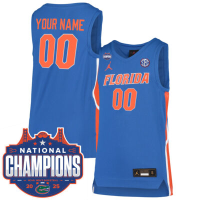 Custom Florida Gators Basketball Royal 2025 National Champions Jersey - All Stitched