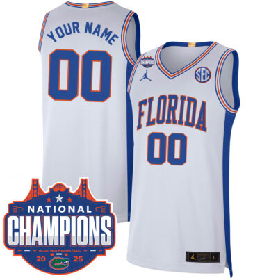 Custom Florida Gators Basketball White Retro 2025 National Champions Jersey - All Stitched