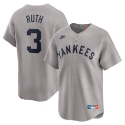 Babe Ruth New York Yankees Grey Cooperstown Collection Jersey - All Stitched