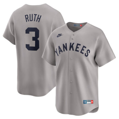 Babe Ruth New York Yankees Grey Cooperstown Collection Jersey - All Stitched