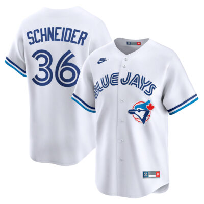 Davis Schneider Toronto Blue Jays White Throwback Limited Jersey - All Stitched