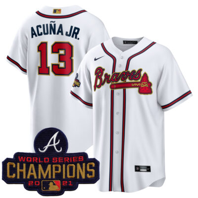 Ronald Acuna Jr Atlanta Braves White 2022 Gold Program Jersey - All Stitched