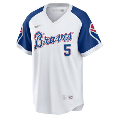 Alternative view of Freddie Freeman Atlanta Braves White 1974 Cooperstown Collection Jersey - All Stitched