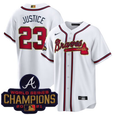 David Justice Atlanta Braves White 2022 Gold Program Jersey - All Stitched