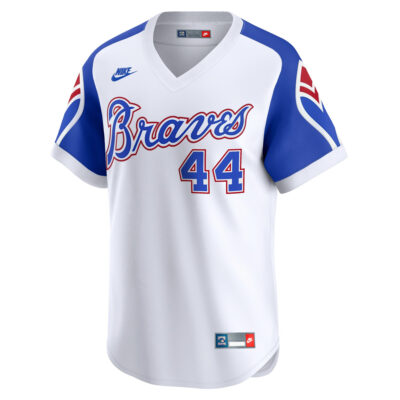 Alternative view of Hank Aaron Atlanta Braves White 1974 Cooperstown Collection Jersey - All Stitched