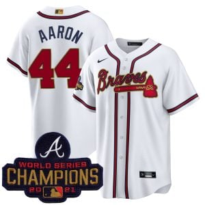 Hank Aaron Atlanta Braves White 2022 Gold Program Jersey - All Stitched