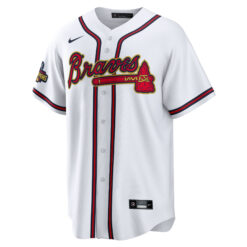 Alternative view of Hank Aaron Atlanta Braves White 2022 Gold Program Jersey - All Stitched