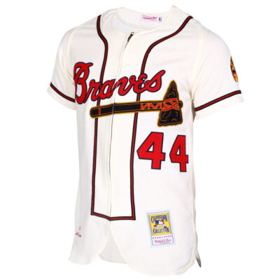 Alternative view of Hank Aaron Atlanta Braves Cream Throwback Jersey - All Stitched