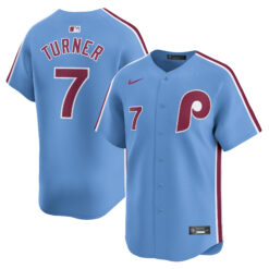 Trea Turner Philadelphia Phillies Light Blue Alternate Limited Jersey - All Stitched