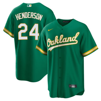 Rickey Henderson Oakland Athletics Green Alternate Jersey - All Stitched