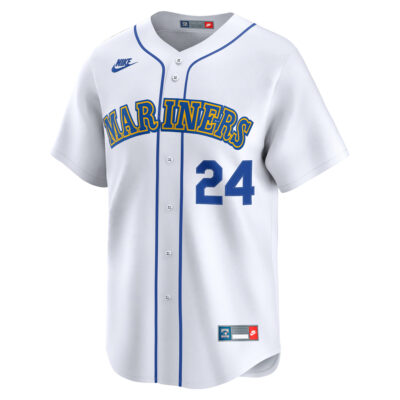 Alternative view of Ken Griffey Jr Seattle Mariners White Cooperstown Collection Jersey - All Stitched