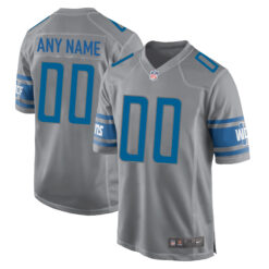 Custom Detroit Lions Silver Gray Game Jersey - All Stitched