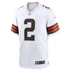 Alternative view of Shedeur Sanders Cleveland Browns White 1946 Throwback Game Jersey - All Stitched