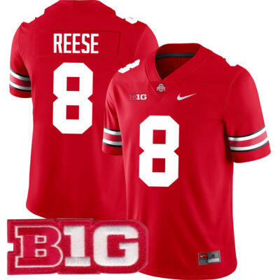 Arvell Reese Ohio State Buckeyes Football Scarlet Game Jersey w/ B1G Patch - All Stitched