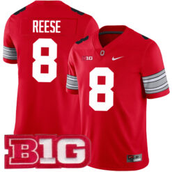 Arvell Reese Ohio State Buckeyes Football Scarlet Alternate Jersey w/ B1G Patch - All Stitched