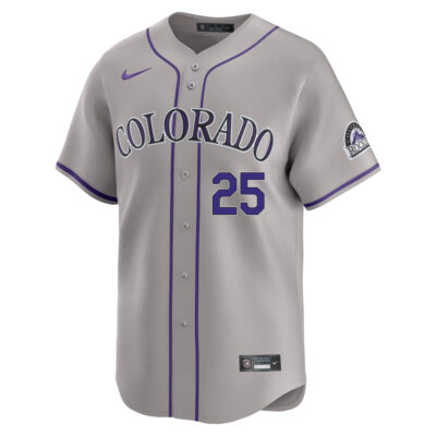 Alternative view of CJ Cron Colorado Rockies Grey Road Limited Jersey - All Stitched