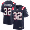 Treveyon Henderson New England Patriots Navy Home Game Jersey - All Stitched