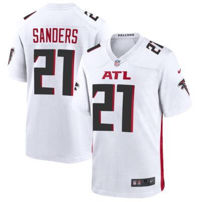 Deion Sanders Atlanta Falcons White Road Game Jersey - All Stitched