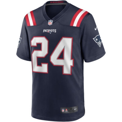 Alternative view of Ty Law New England Patriots Navy Home Game Jersey - All Stitched