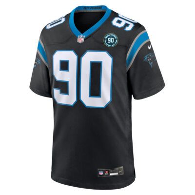 Alternative view of Julius Peppers Carolina Panthers Black Home Game Jersey w/ HOF Patch - All Stitched
