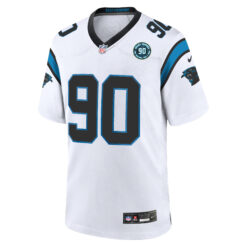 Alternative view of Julius Peppers Carolina Panthers White Road Game Jersey w/ HOF Patch - All Stitched