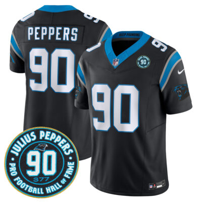 Julius Peppers Carolina Panthers Black Home Vapor F.U.S.E Limited Jersey w/ HOF Patch - All Stitched